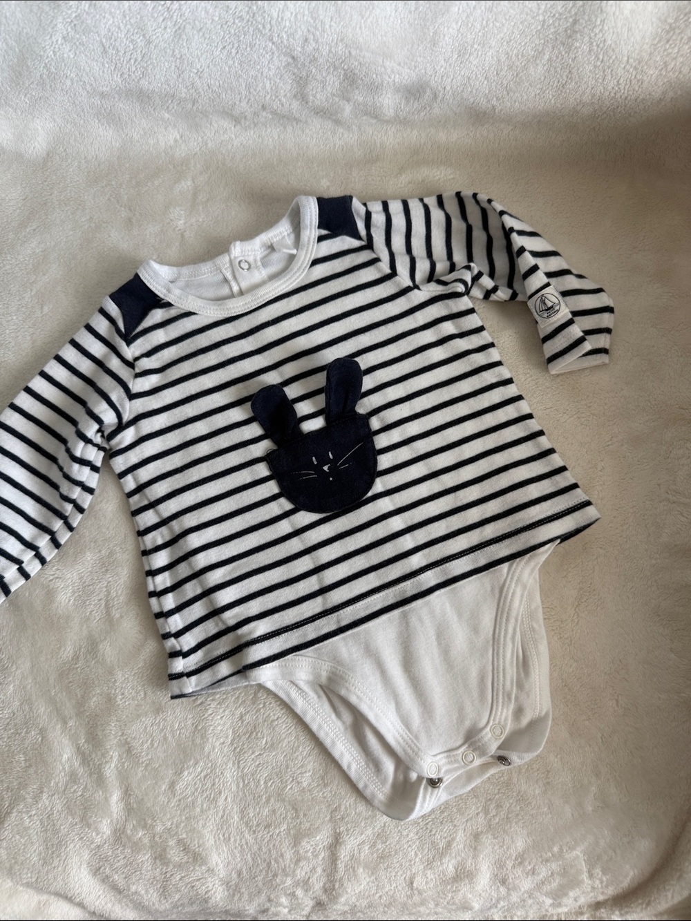 Petit Bateau Baby Navy Stripe Bunny Sailor Bodysuit